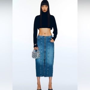 Zara NWT Z1975 Zippered Denim Midi Skirt
